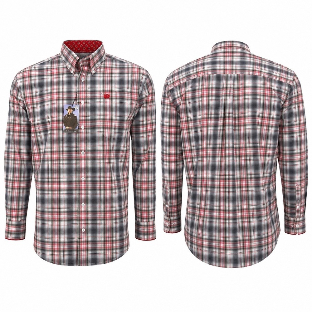 Cinch Men’s Small Plaid Button Down Western Shirt NWT MTW1105728 Red Gray Cotton